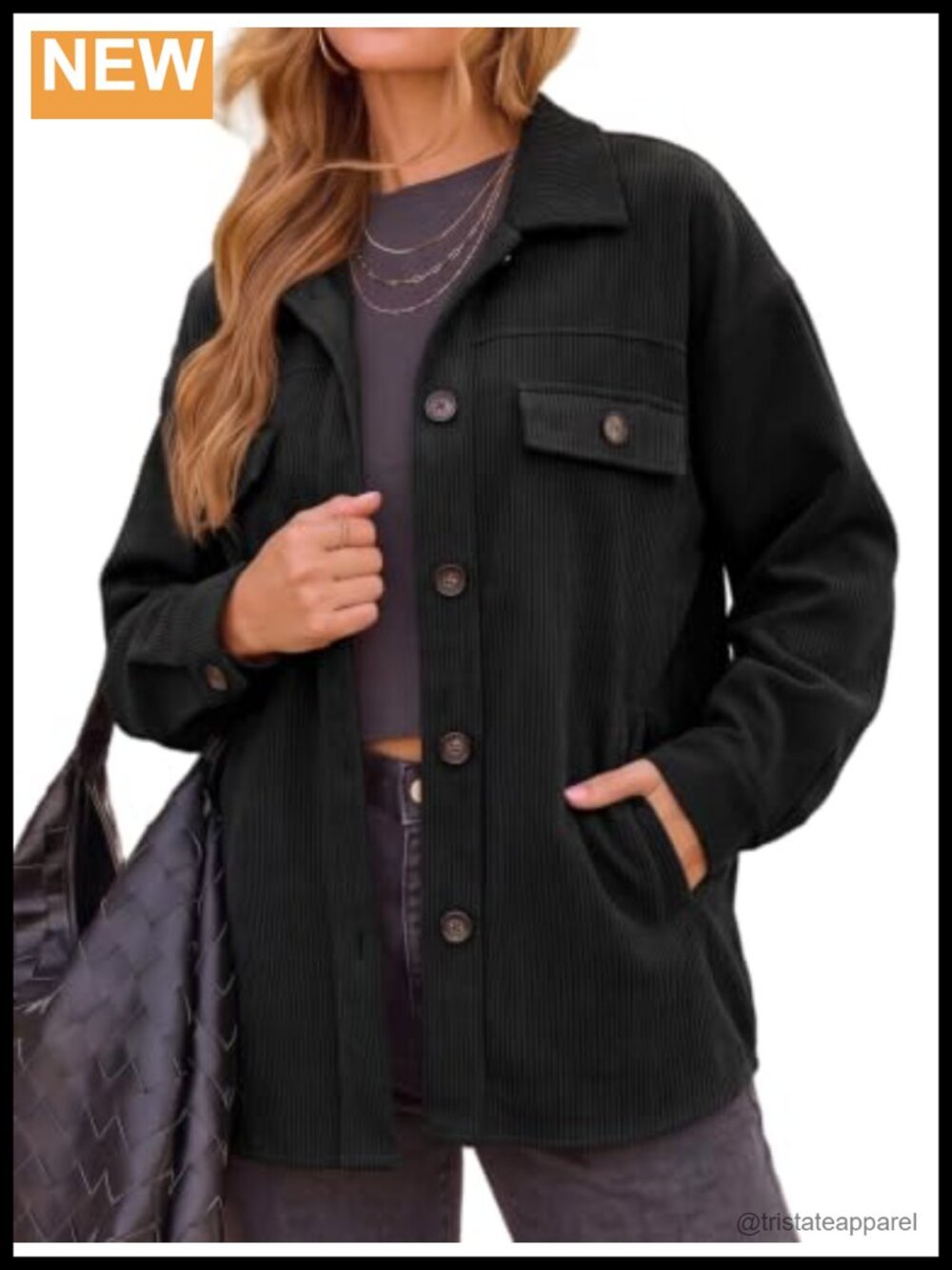 Women's Corduroy Button Down Shacket Jacket Coat